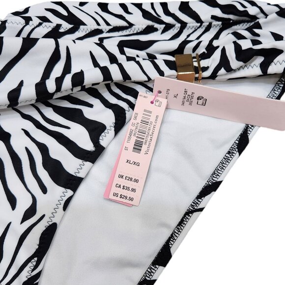 NWT Victoria Secret Swim Bikini Bottom White Black Animal Print Zebra Foldover - Picture 6 of 6